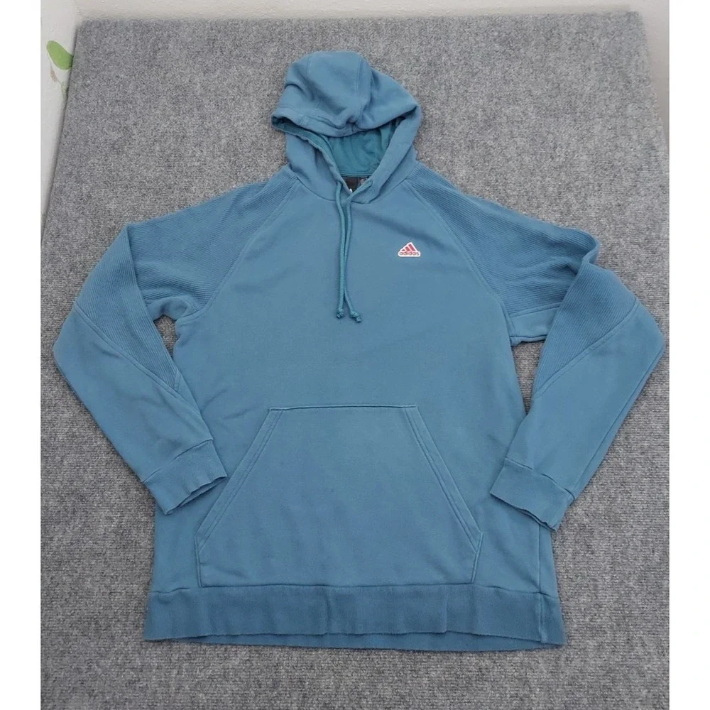 Adidas BTS Rib Hoodie Men Medium Blue Orbit Indigo Logo Kangaroo Pocket Pullover